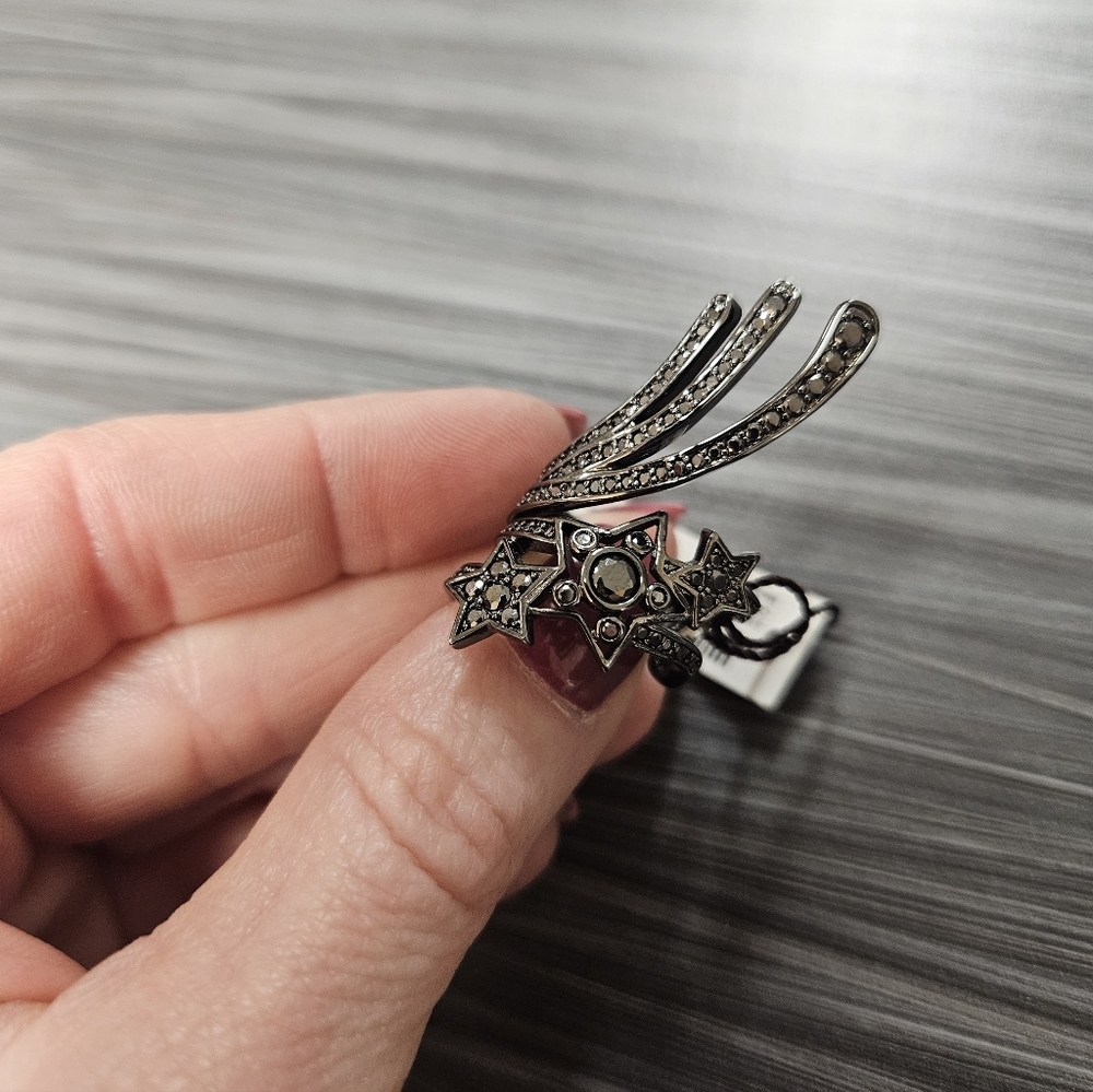 NWT Henri Bendel Starlight Ring - Crystal Hematite | Adjustable Size - Picture 4 of 13